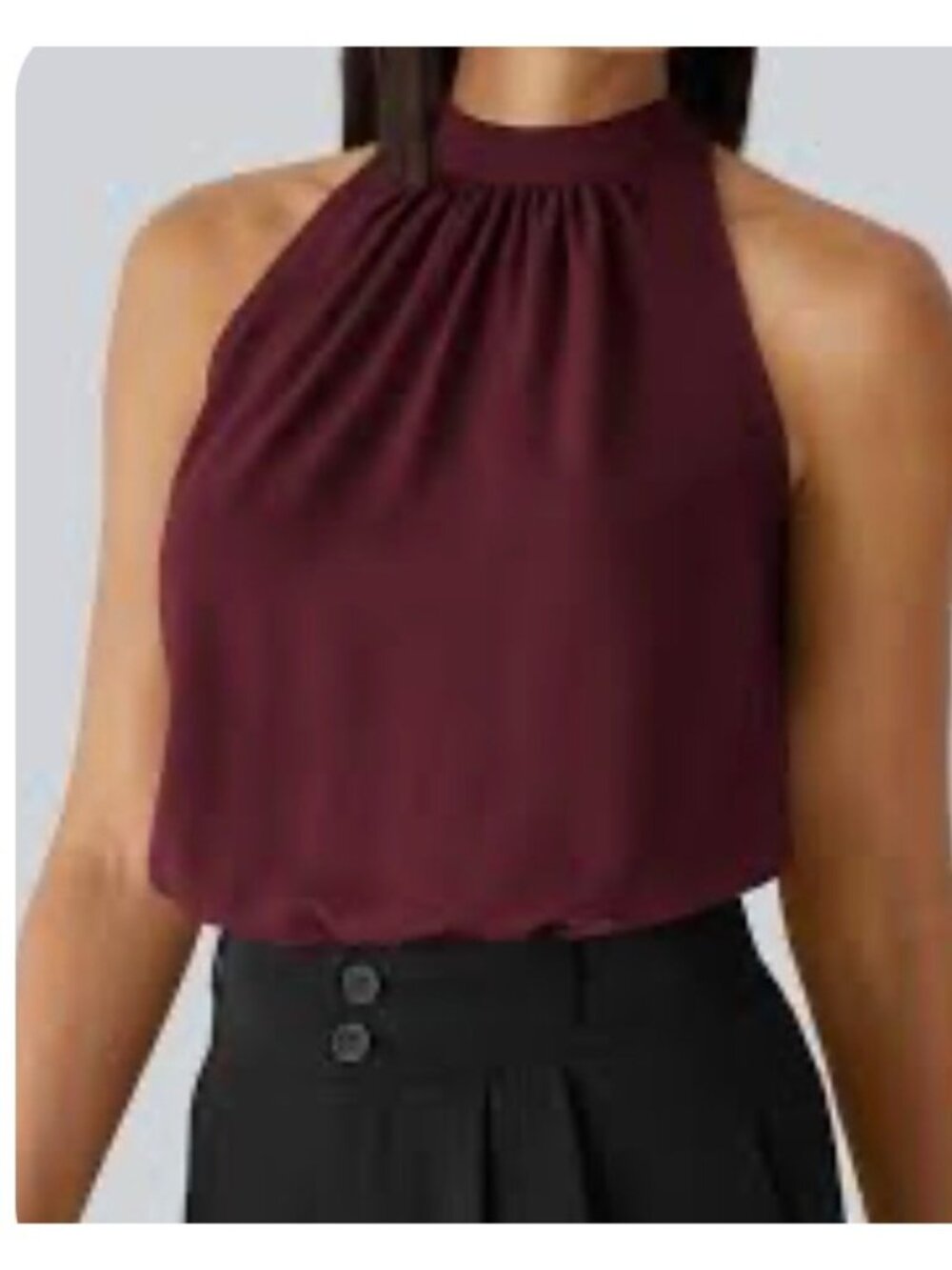 Halara M Burgundy High-Neck Sleeveless Halter Top Blouse With Keyhole Back Size